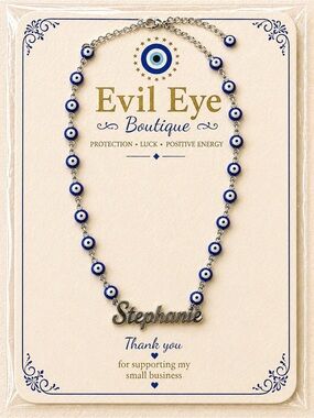 "Stephanie" Personalized Blue Evil Eye Necklace